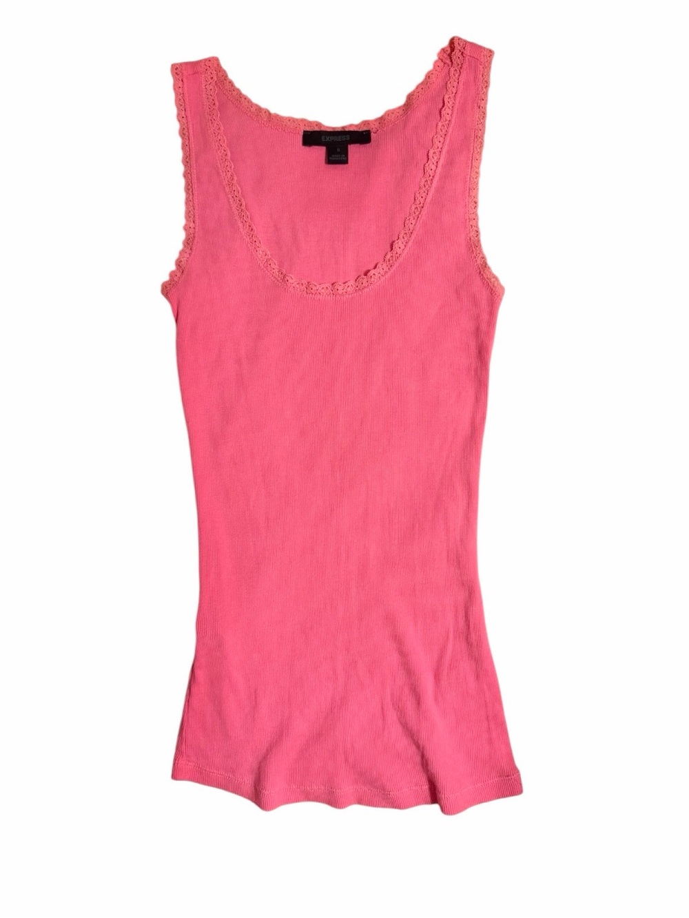 Express VTG 100% Pima Cotton Ribbed Lace Trim Pink Tank Cami Top